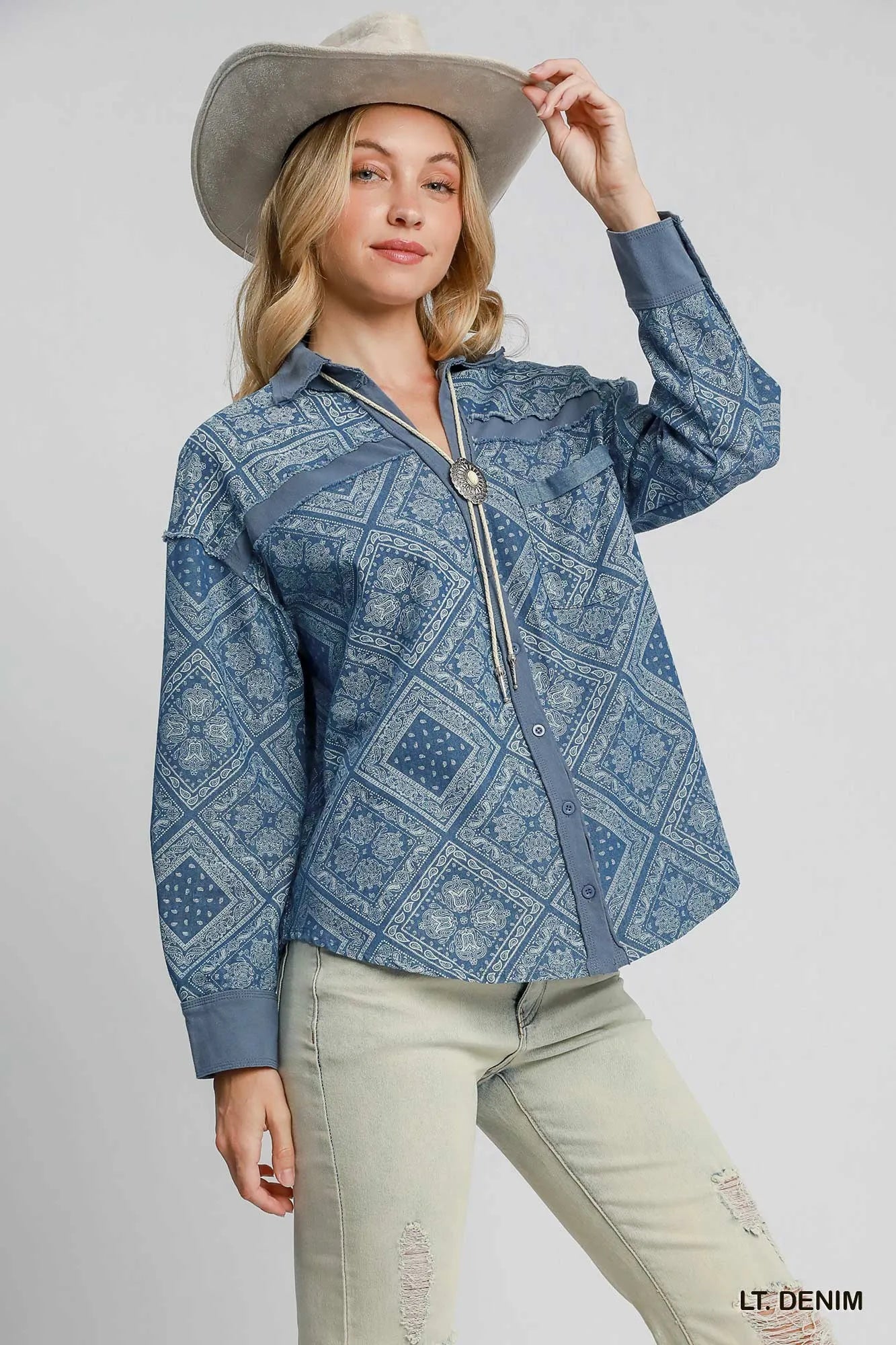 Umgee Paisley Print Denim Shirt Jacket Secondary image