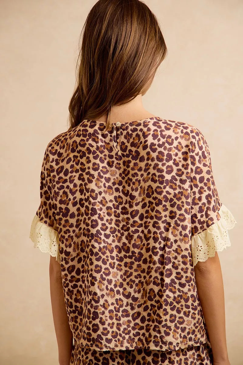 BiBi Leopard and Eyelet Lace Ruffled Top and Shorts Set Secondary image