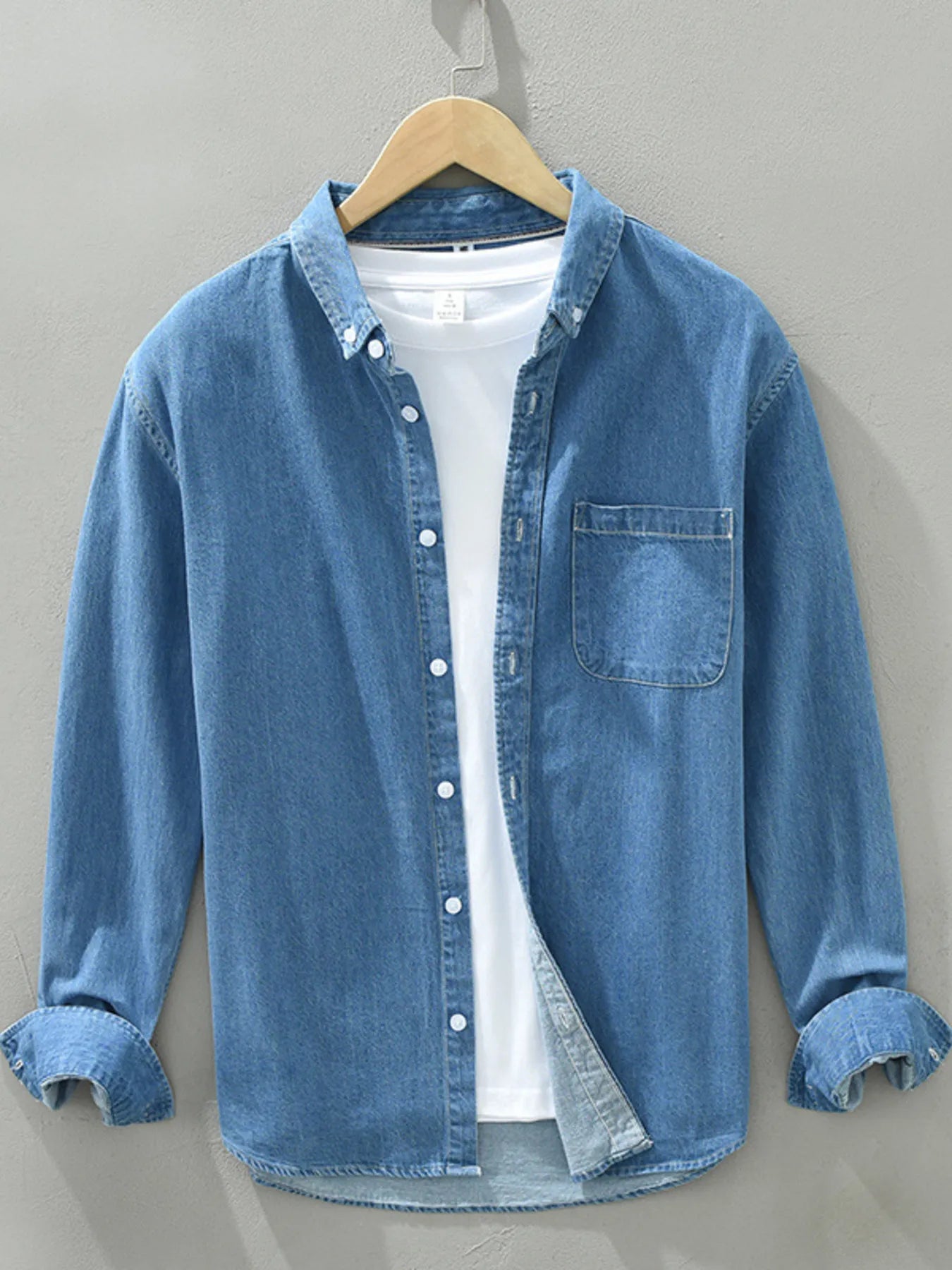 Men's Plus Size Button Up Long Sleeve Denim Shirt Secondary image