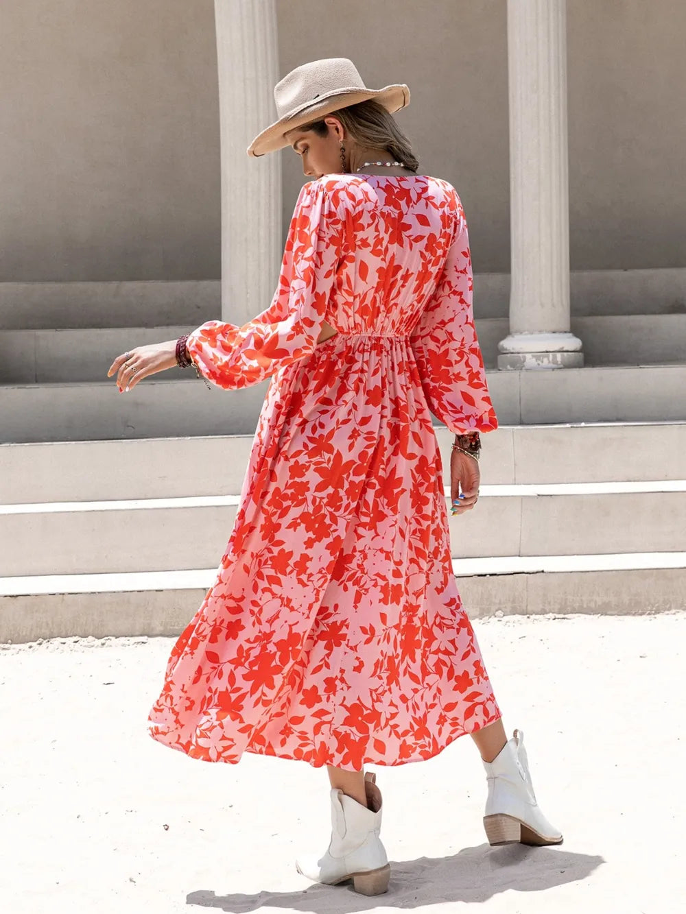 Tied Cutout Printed Long Sleeve Midi Dress Secondary image