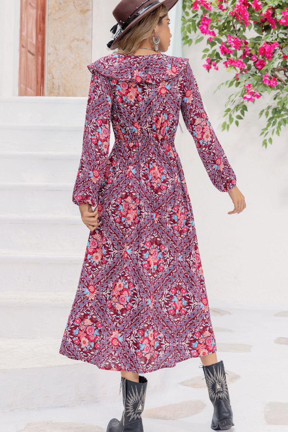 Printed Long Sleeve Slit Midi Dress Secondary image
