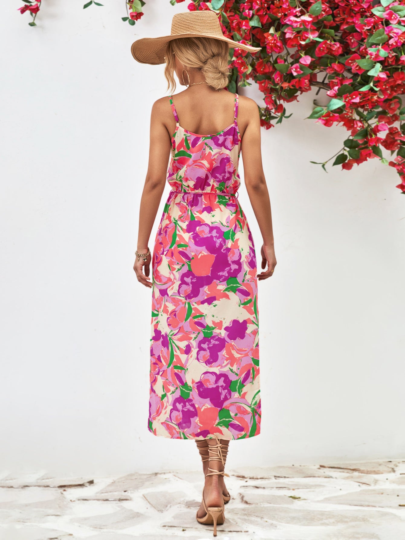 Printed Spaghetti Strap Front Slit Dress Secondary image