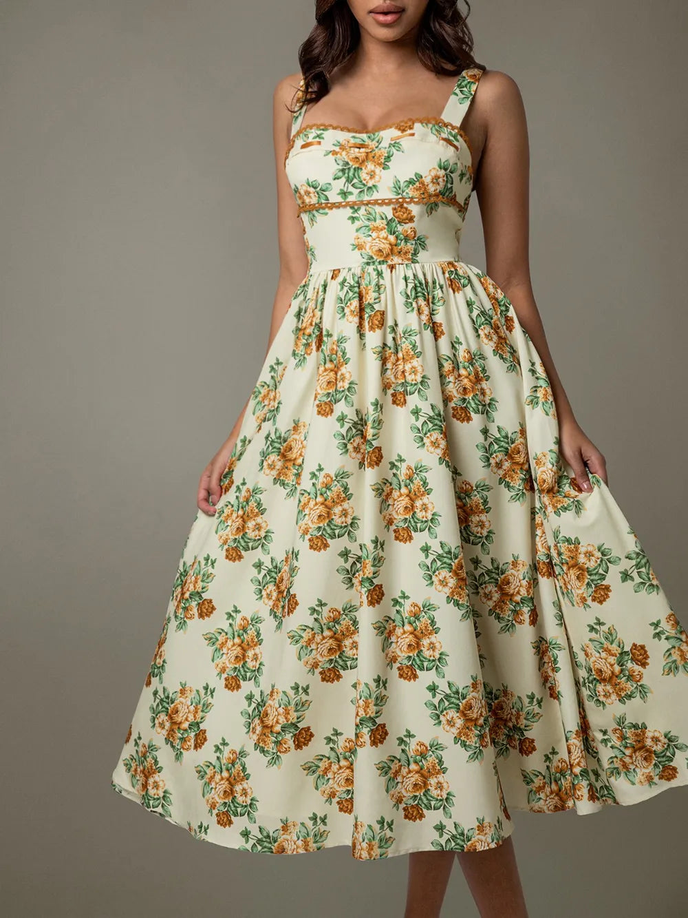Lace Trim Floral Sleeveless Midi Dress Secondary image
