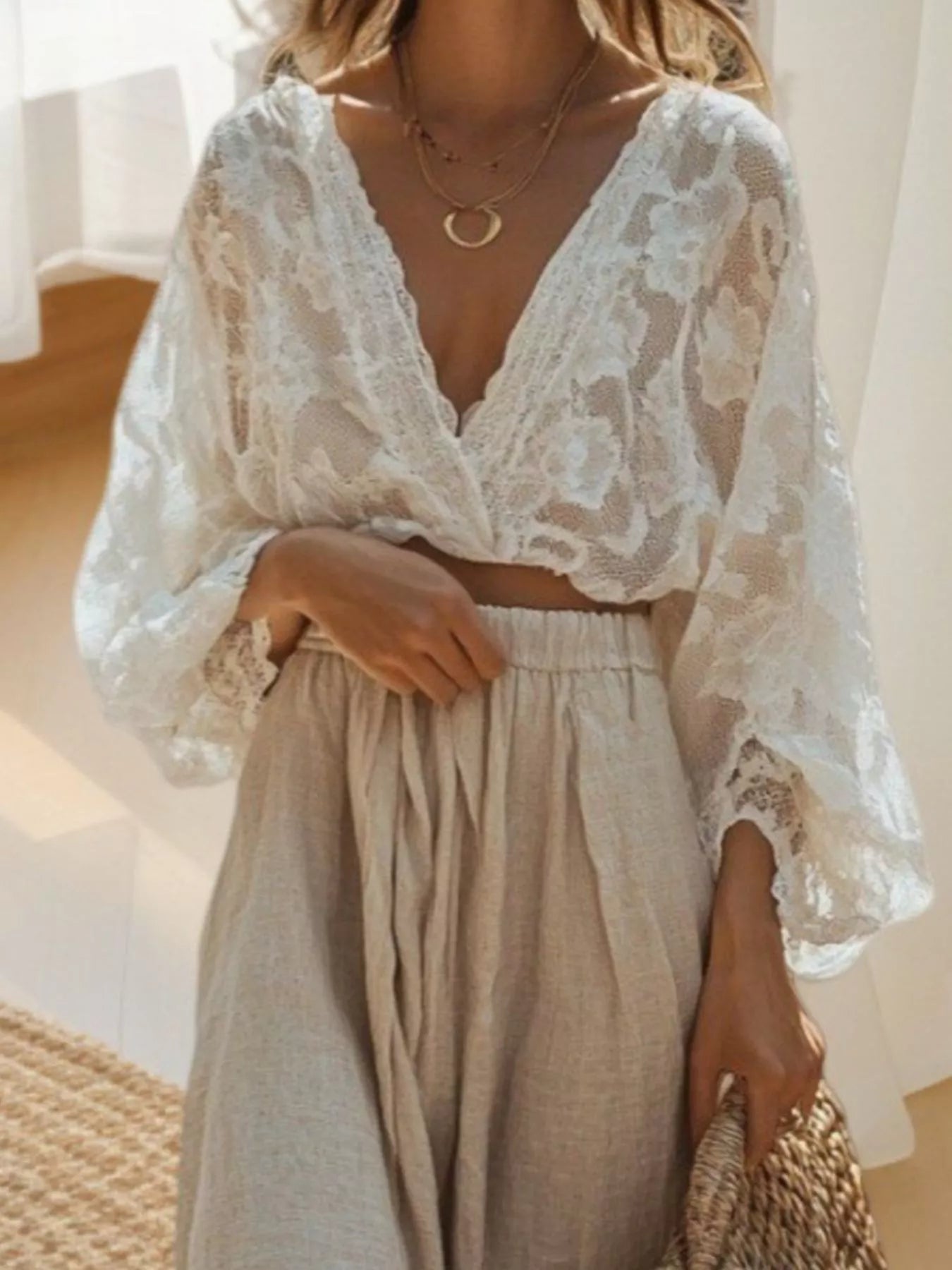 Lace Long Sleeve Top and Skirt Set Secondary image
