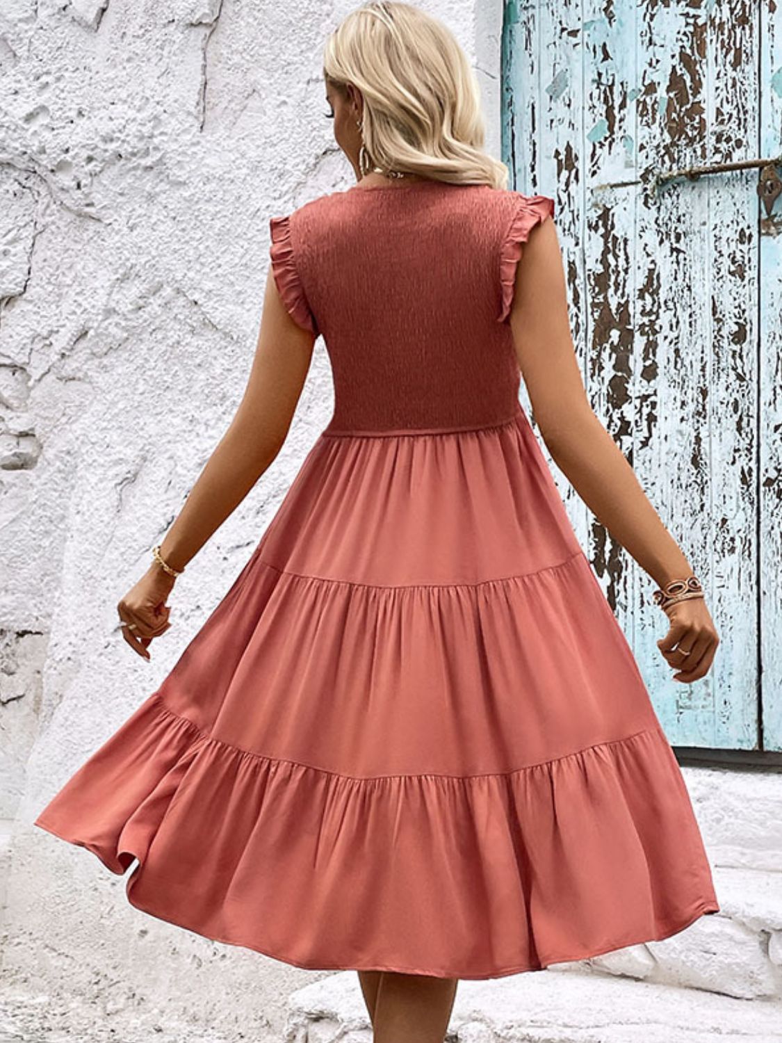 Perfee Smocked Round Neck Tiered Dress Secondary image