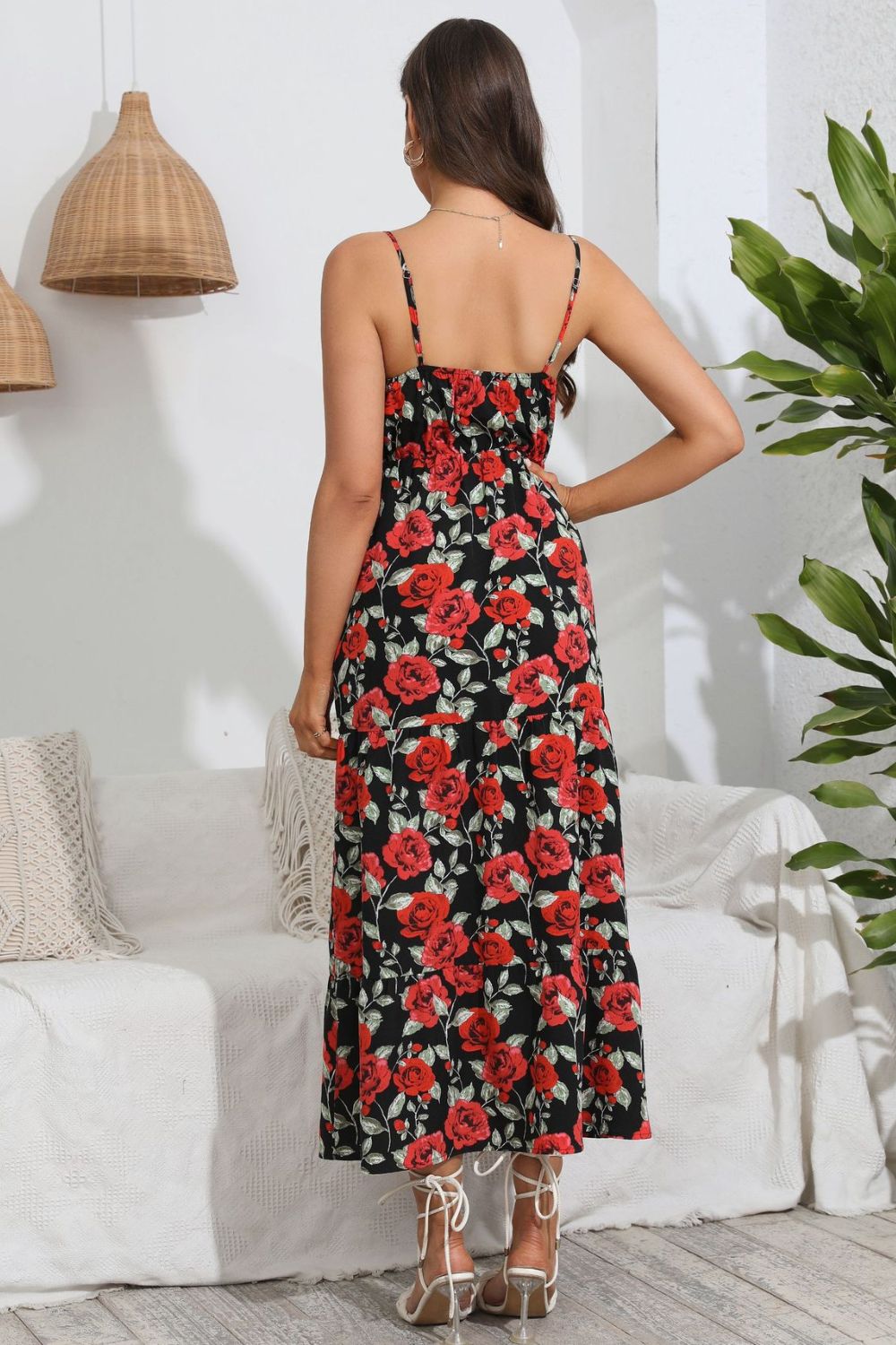 Rose Print Spaghetti Strap Sweetheart Neck Dress Secondary image