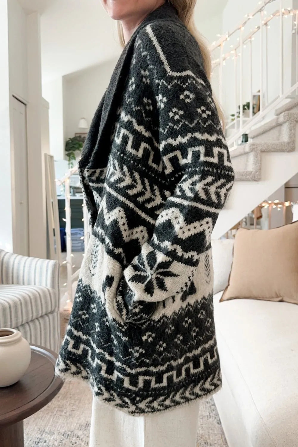 Snowflakes Collared Neck Long Sleeve Cardigan Secondary image