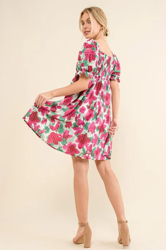And The Why Smocked Floral Ruffle Short Sleeve Mini Dress Secondary image