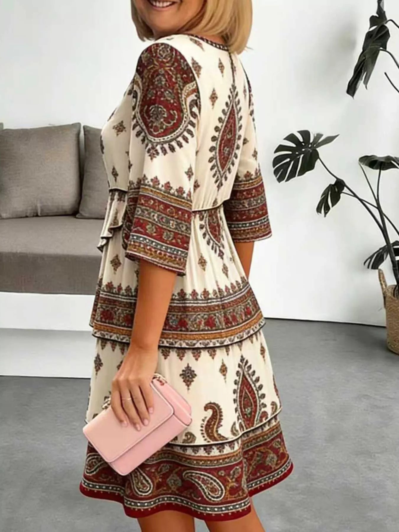Full Size Paisley Print Layered Ruffle Mini Dress Plus Size Secondary image