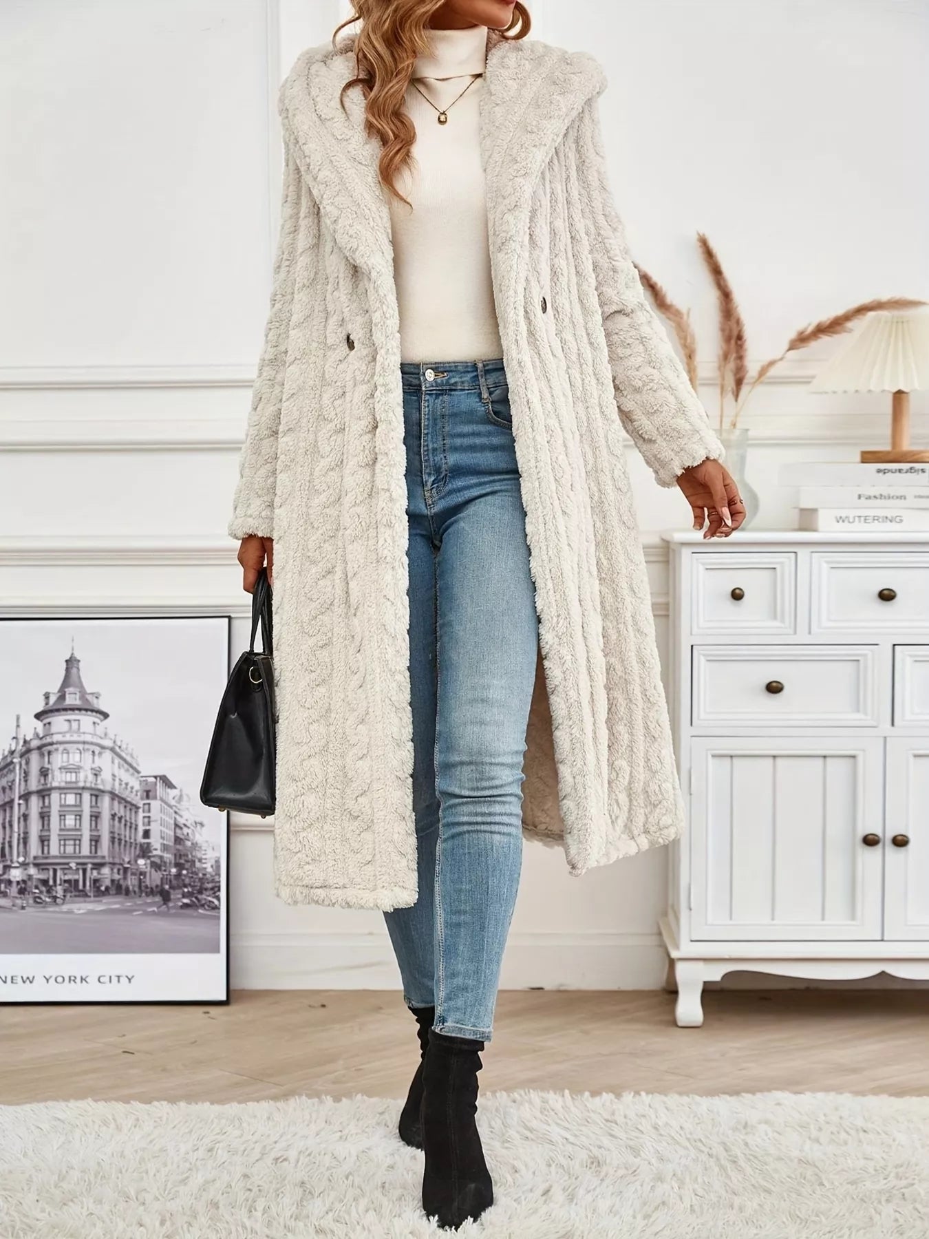 Cozy Hooded Button Up Longline Outerwear Secondary image