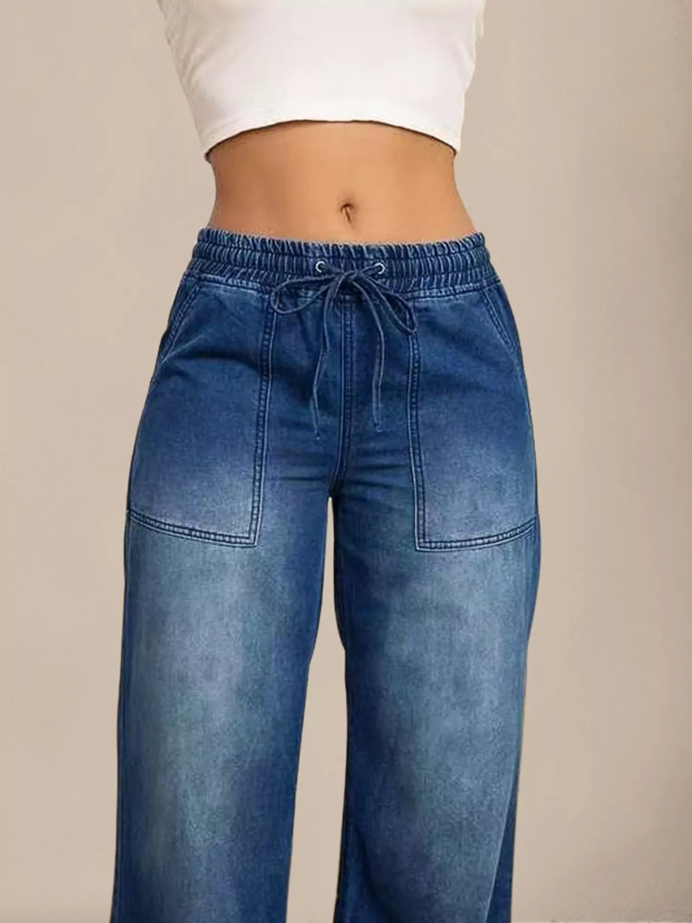Drawstring Waist Wide Leg Jeans Secondary image