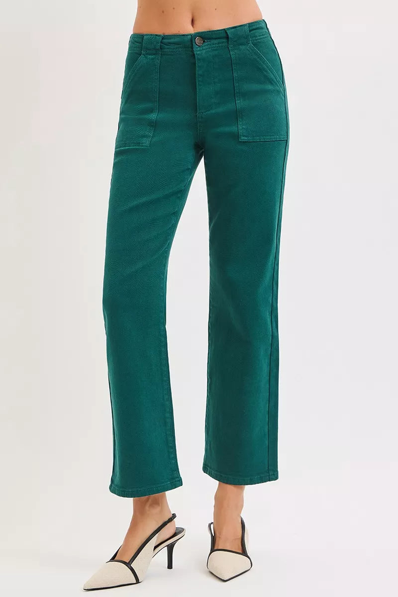 RISEN High Rise Ankle Flare Patch Pocket Jeans Secondary image