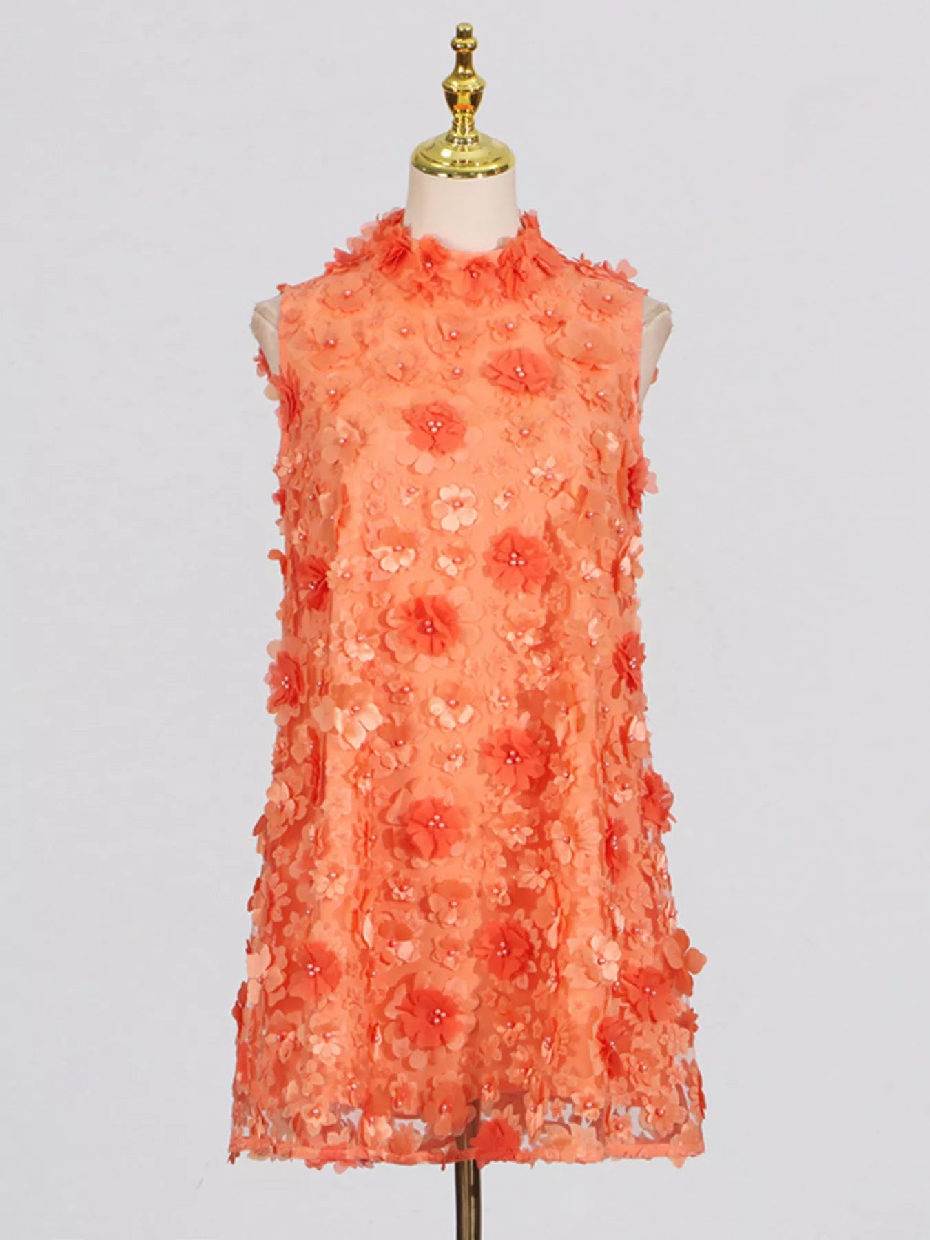 Floral Applique High Neck Sleeveless Mini Dress Secondary image