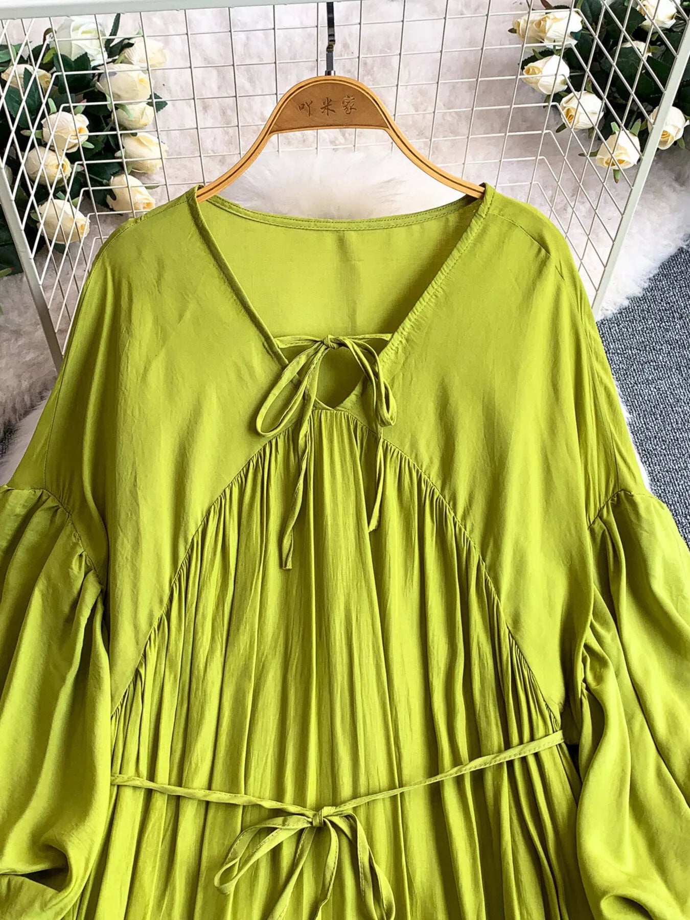 Balloon Sleeve Tie-Waist Dress Secondary image