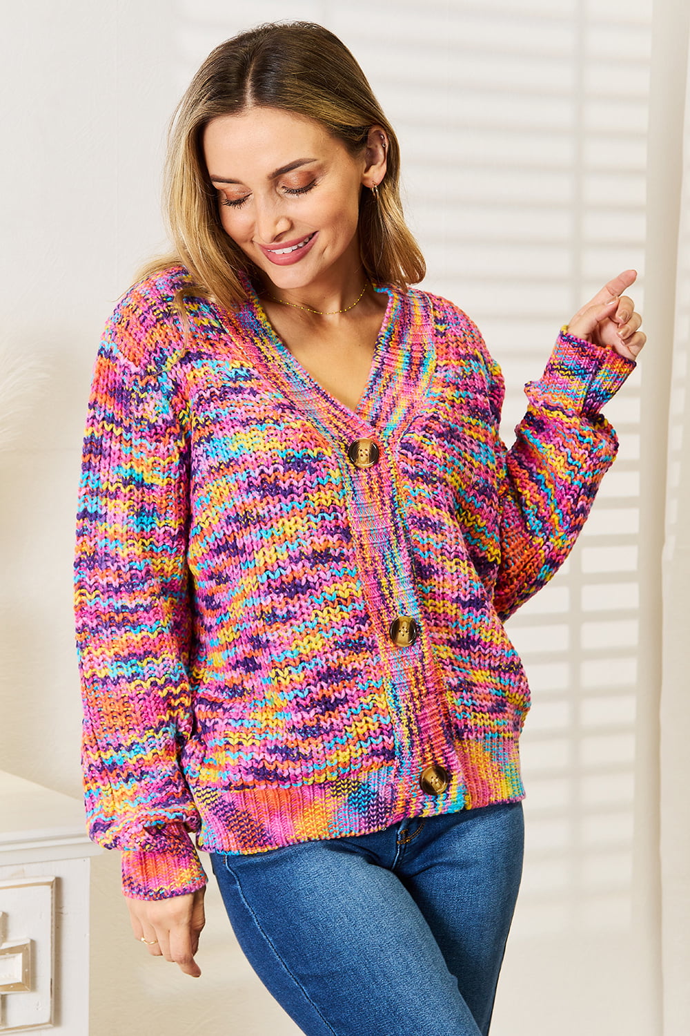 Angel Wings Woven Right V-Neck Long Sleeve Cardigan Secondary image
