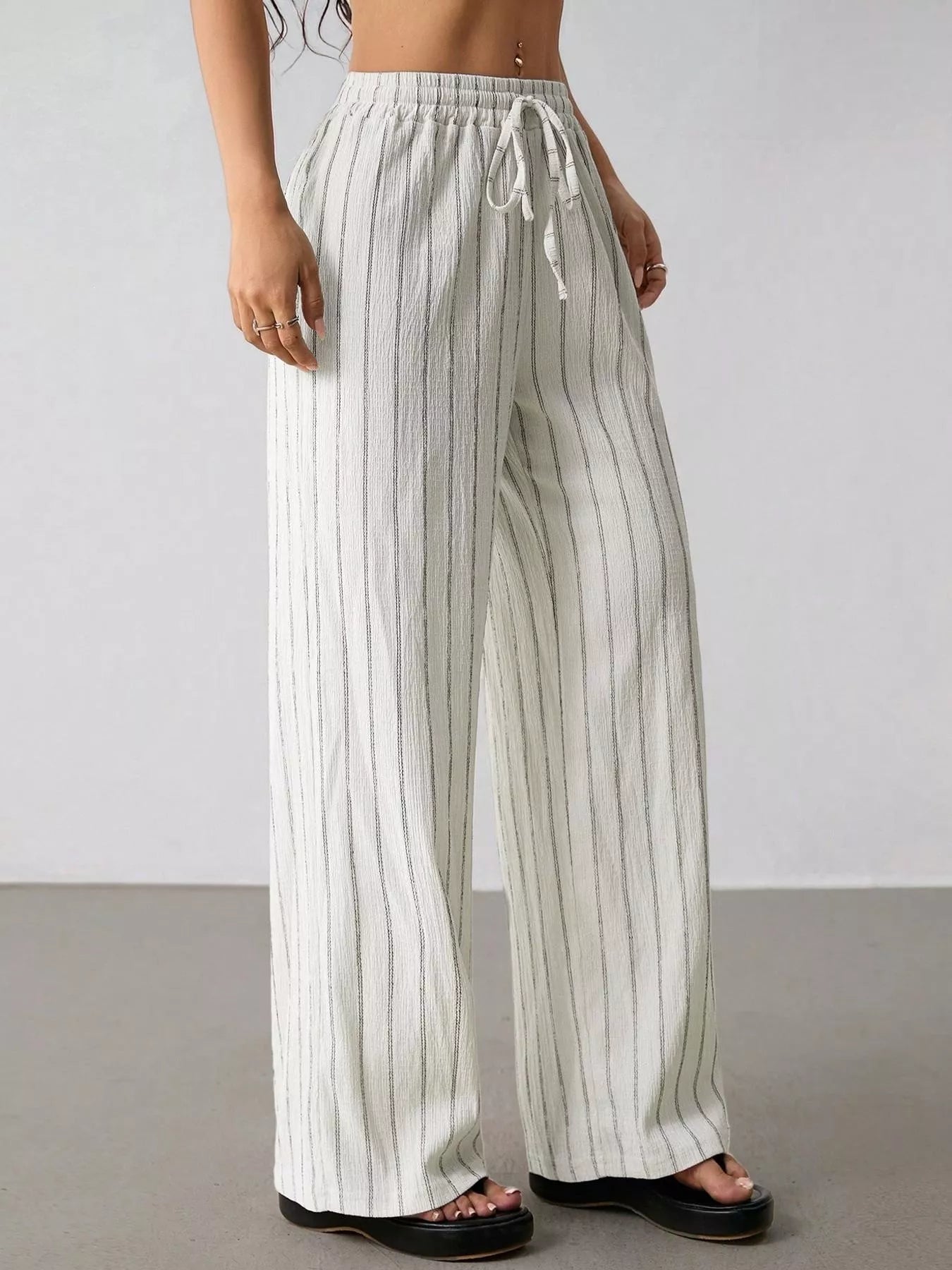Striped Wide-Leg Drawstring Pants Secondary image