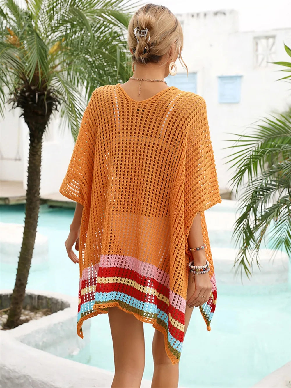 Slit Openwork V-Neck Half Sleeve Cover-Up Secondary image