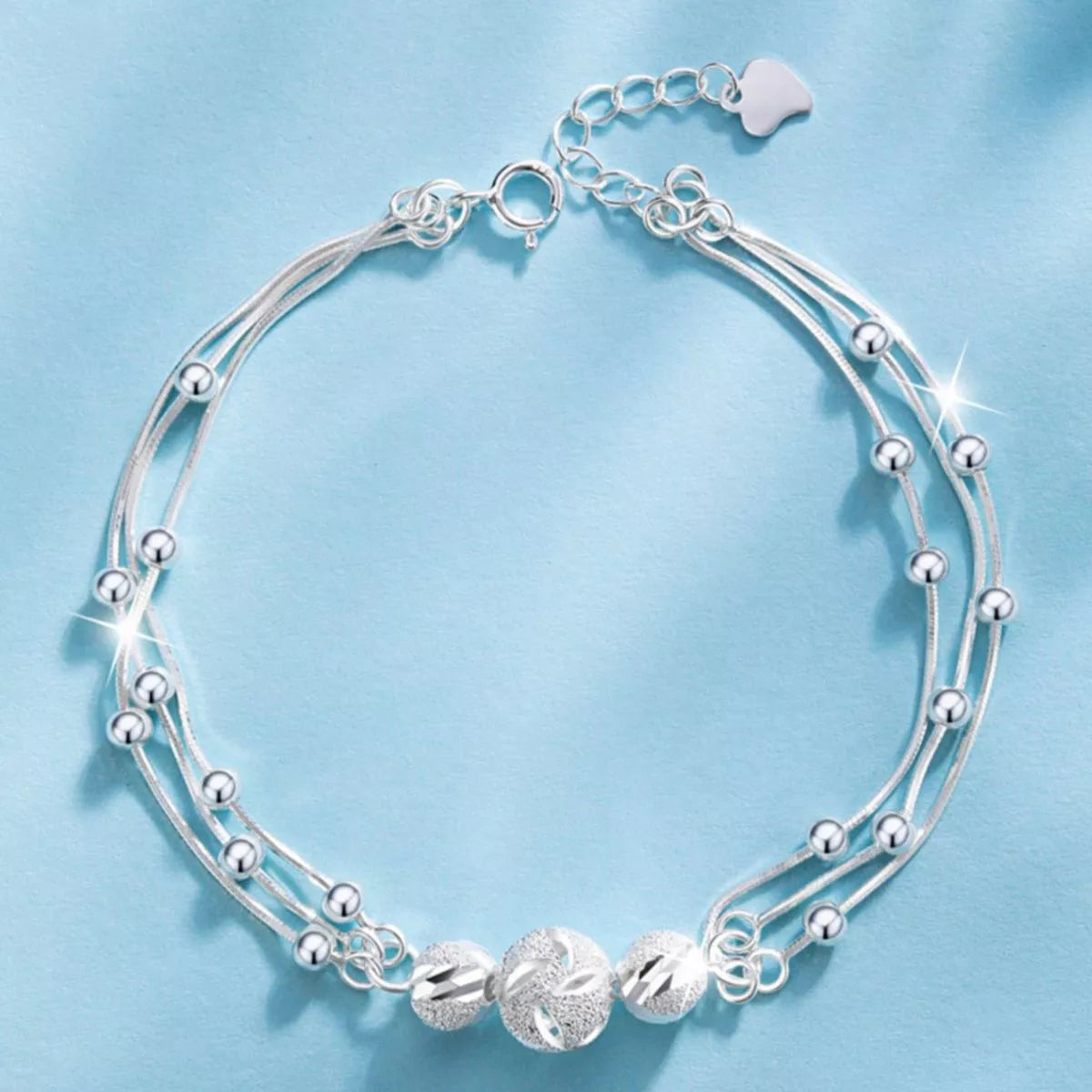 925 Sterling Silver Bead Chain Bracelet Secondary image