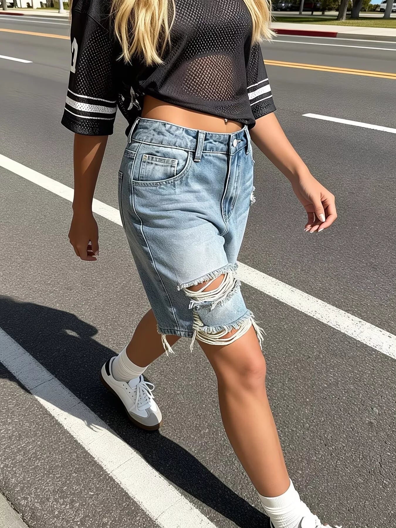 Distressed Denim Shorts Secondary image