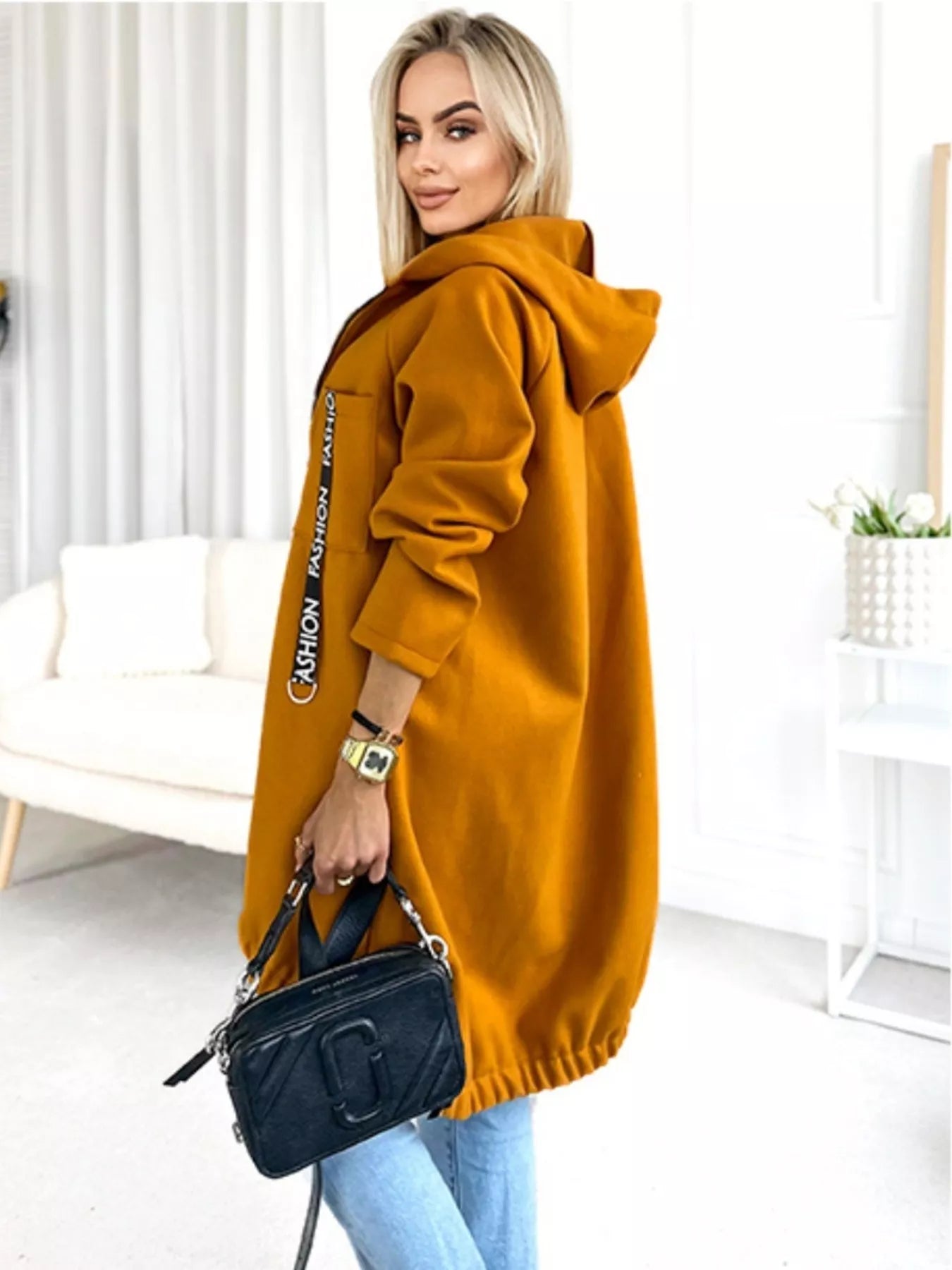 Full Size Zip Up Longline Hooded Outerwear Plus Size Secondary image