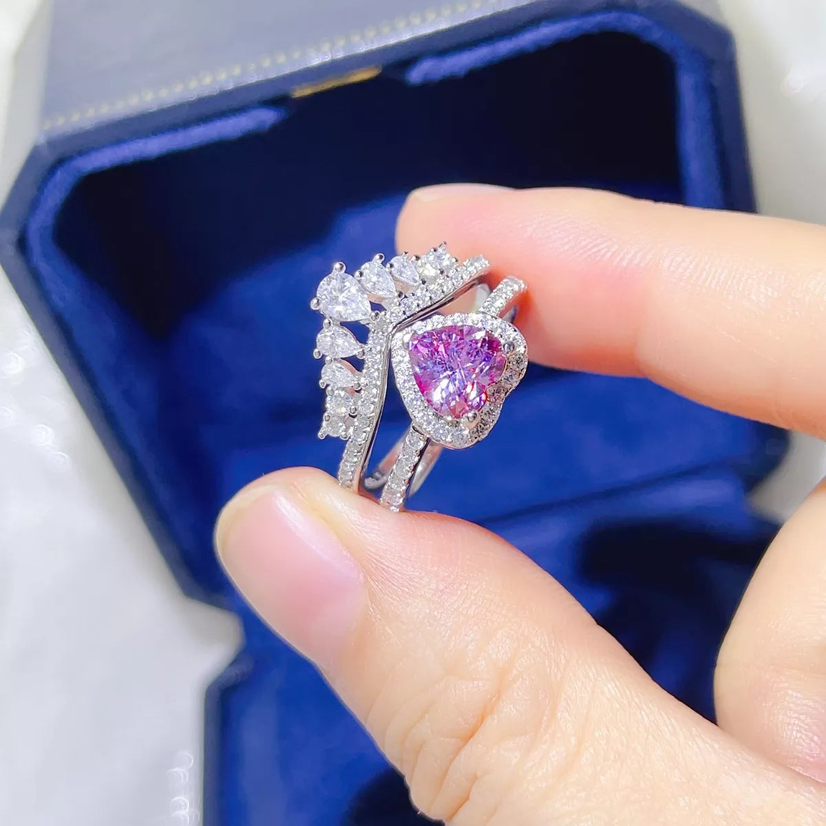 2 Carat Moissanite 925 Sterling Silver Ring Set Secondary image