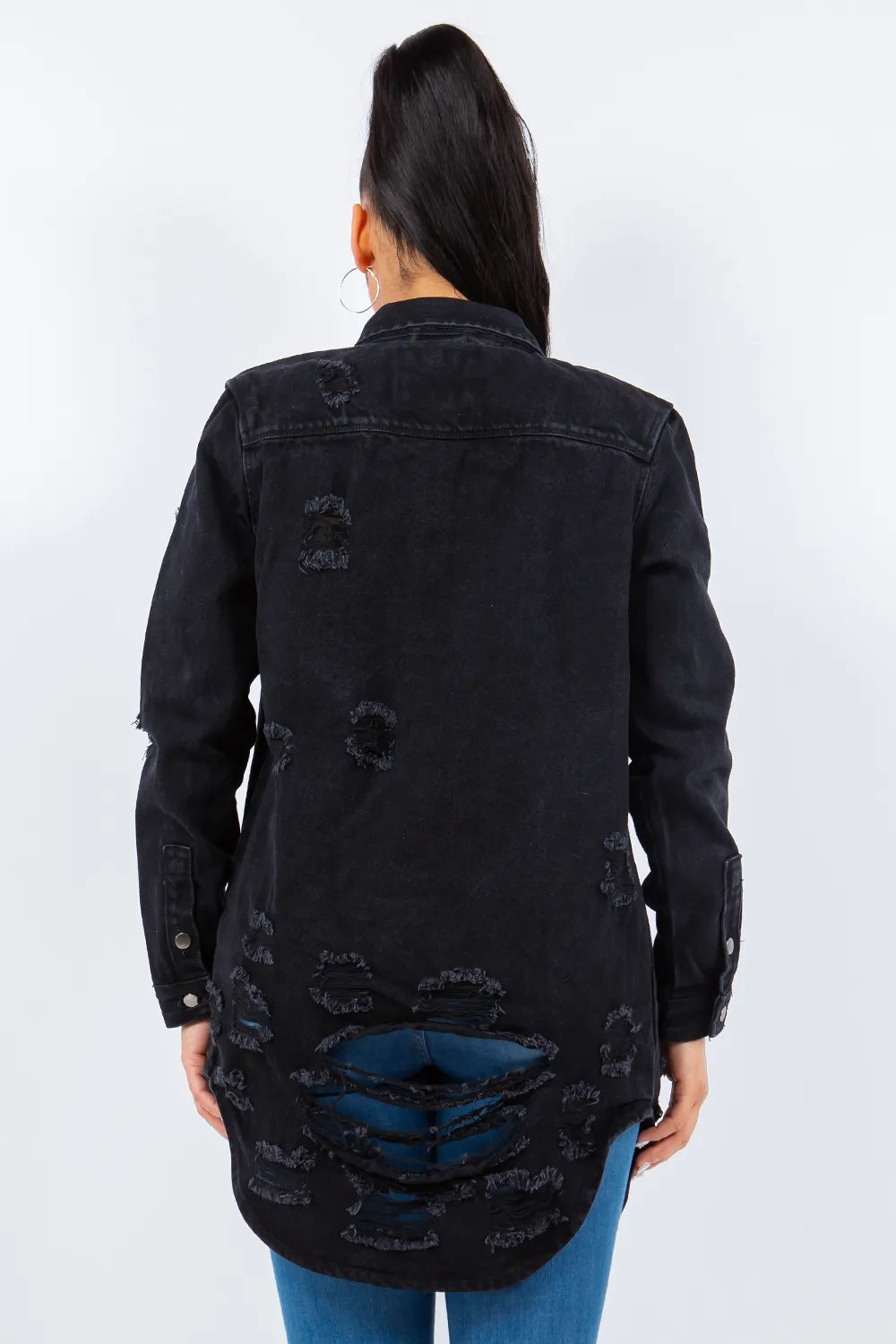 American Bazi Distressed Button Up Long Sleeve Denim Jacket Secondary image