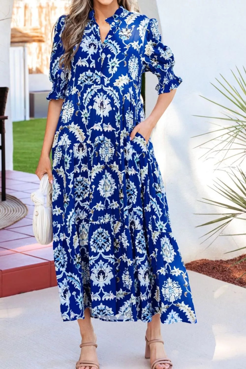 Wild Floral Print Frilled Collar Half Sleeve Dress Secondary image