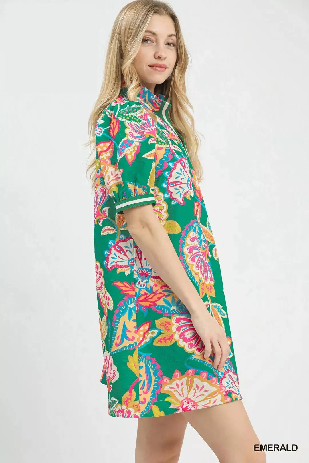 Umgee Jacquard Paisley Print Puff Sleeve Tunic Dress Secondary image