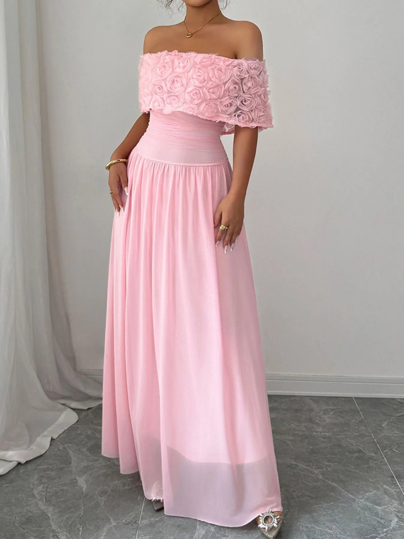 Off-Shoulder Rose Embellished Maxi Dress Secondary image