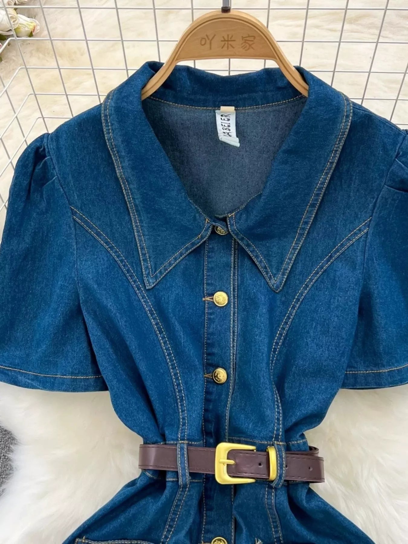 Button Front Short Sleeve Denim Dress Secondary image