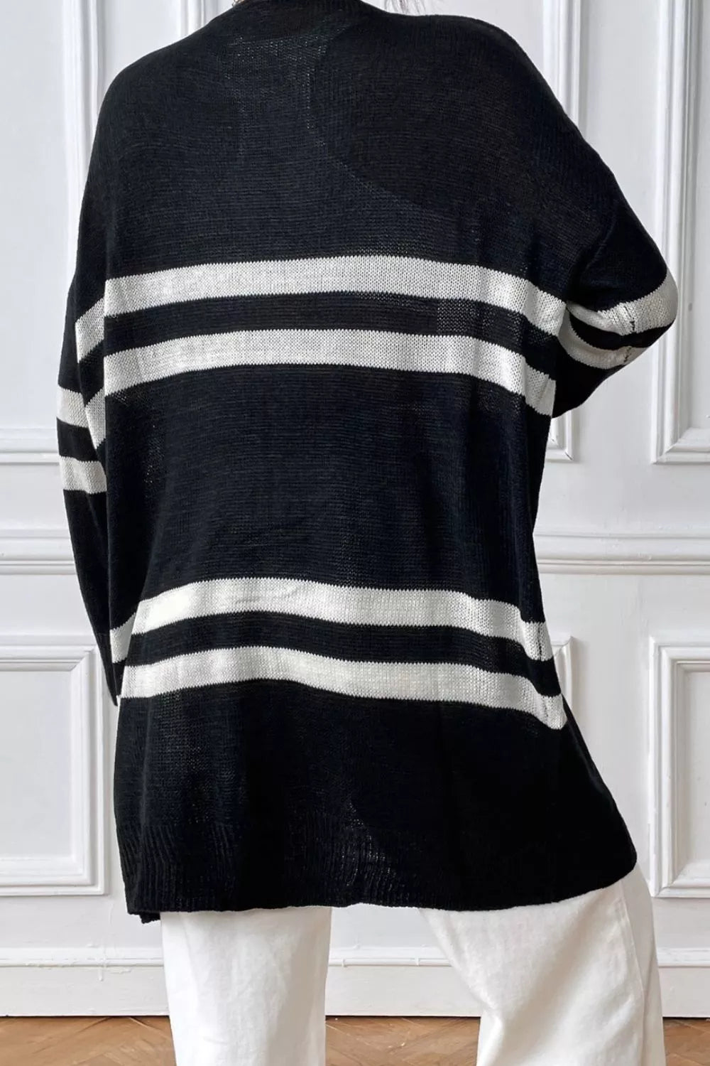 Striped Open Front Dropped Shoulder Cardigan Secondary image