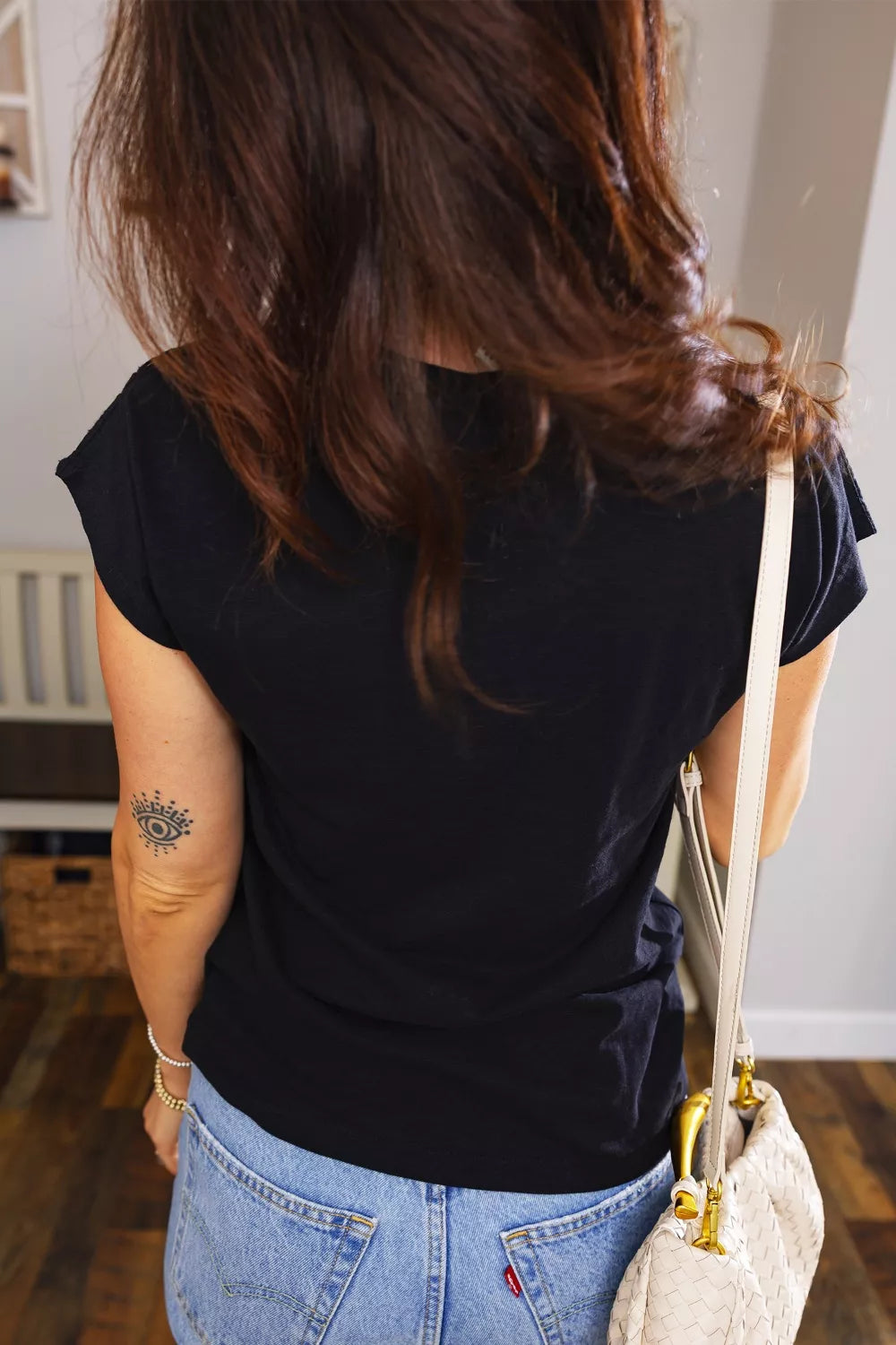 Cutout Embroidered Trim V Neck Cap Sleeve Tee Secondary image