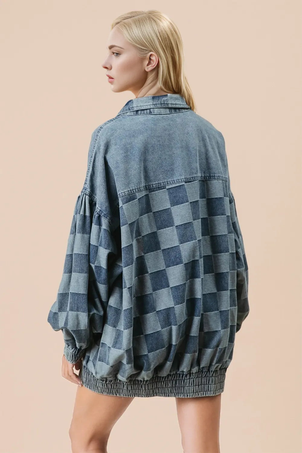 Double Take Checkered Button Up Denim Jacket Secondary image