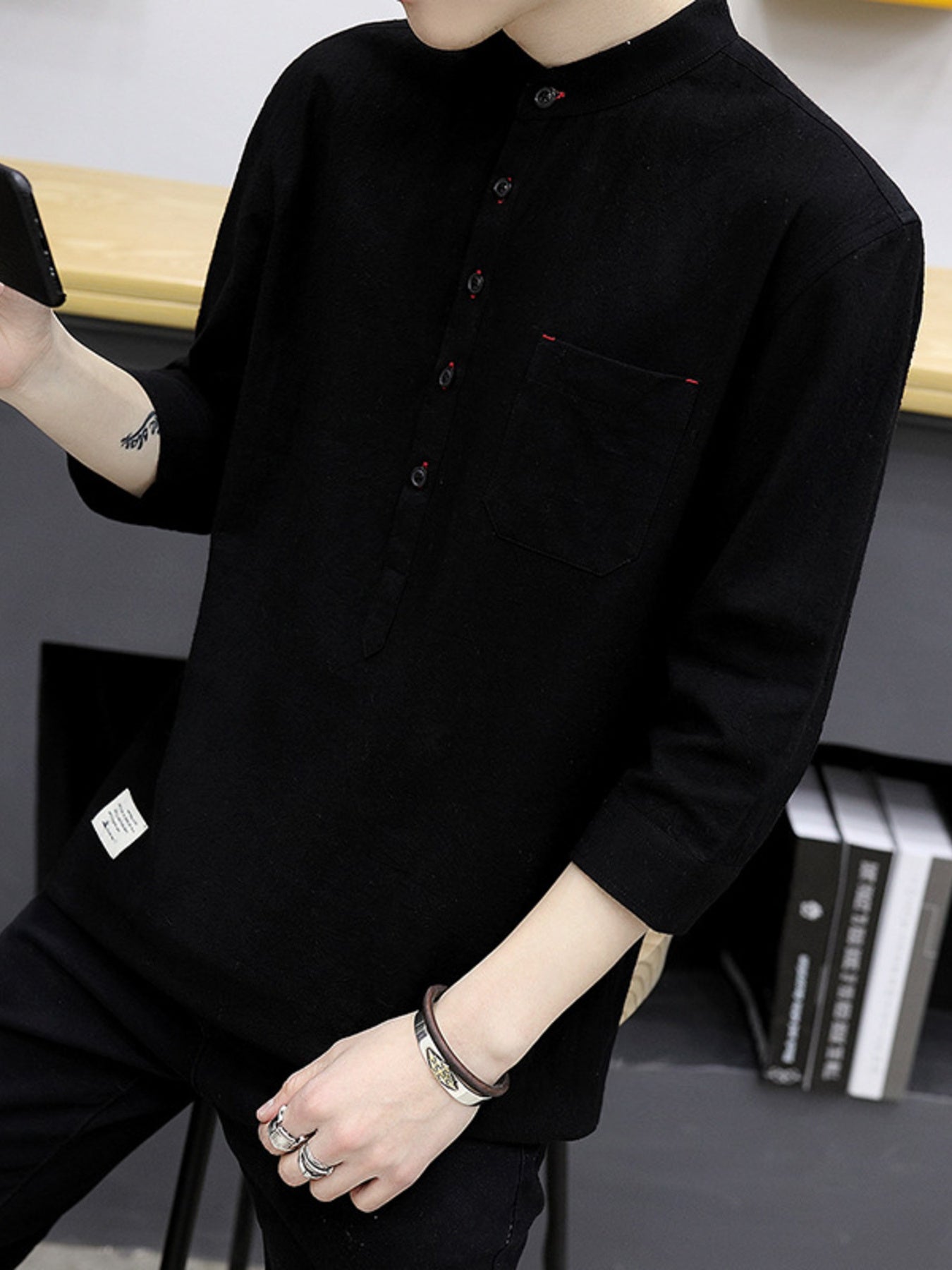 Men's Plus Size Button Detail 3/4 Sleeve Shirt Plus Size Secondary image
