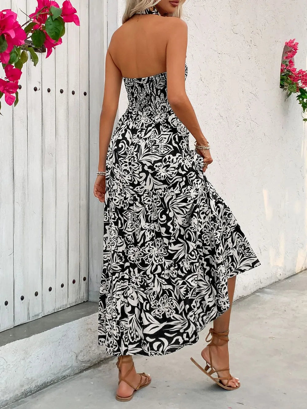 Perfee Backless Smocked Printed Sleeveless Midi Dress Secondary image