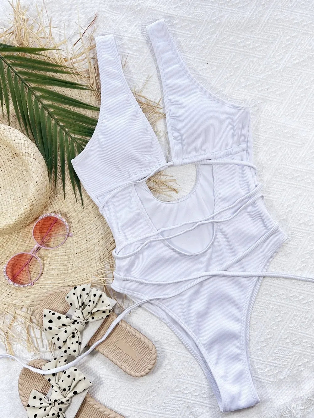 Ribbed Lace Up One-Piece Swimsuit Secondary image