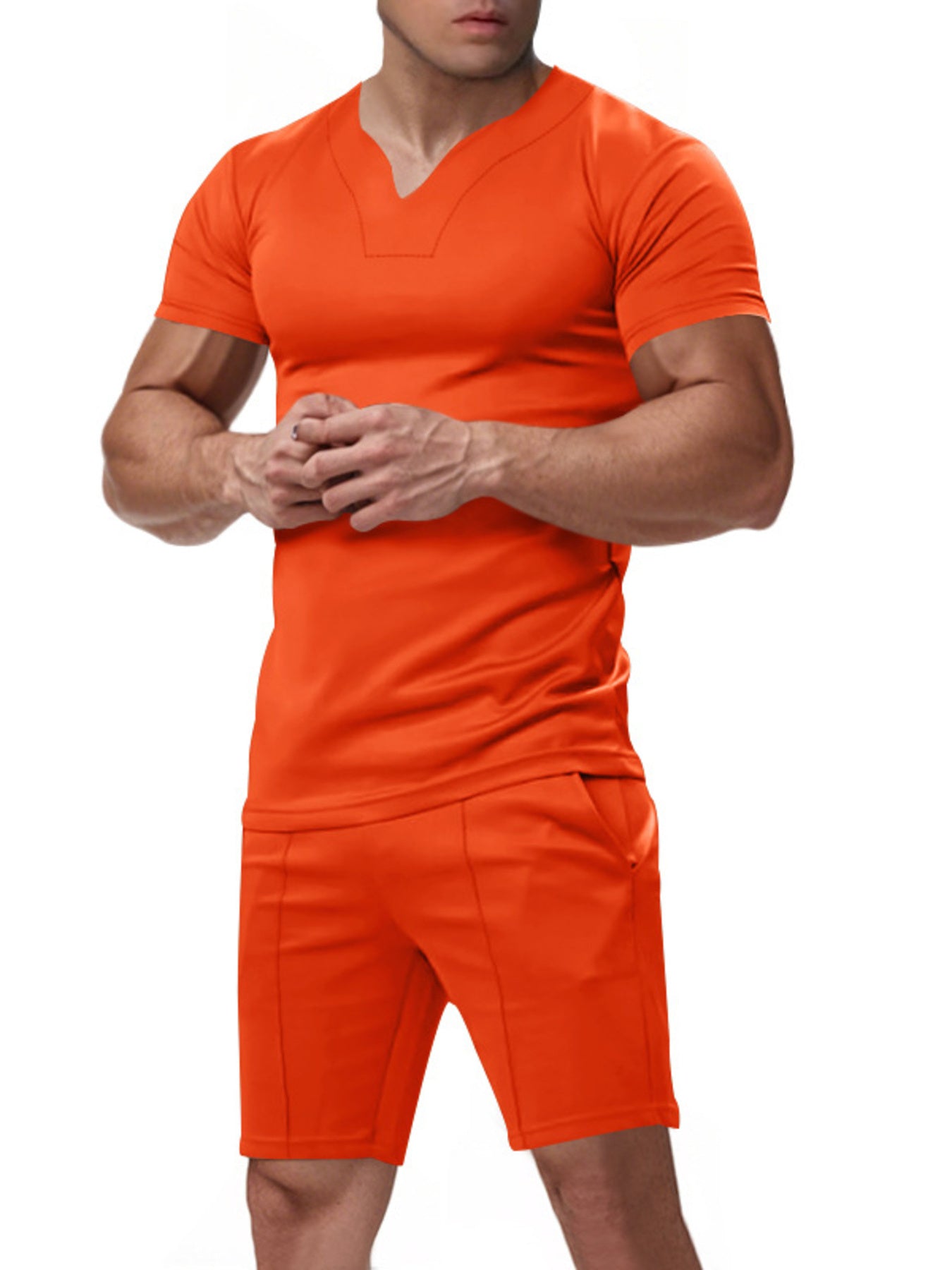 Men's Full Size V-Neck Short Sleeve T-Shirt and Shorts Set Plus Size Secondary image