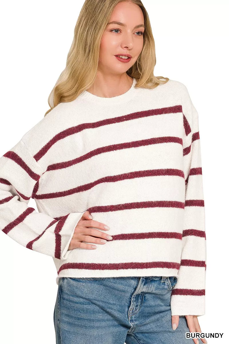 Zenana Wool Blend Striped Sweater Secondary image