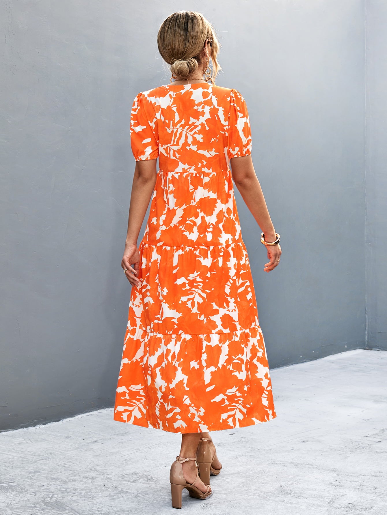 V-Neck Short Sleeve High Slit Midi Dress Secondary image