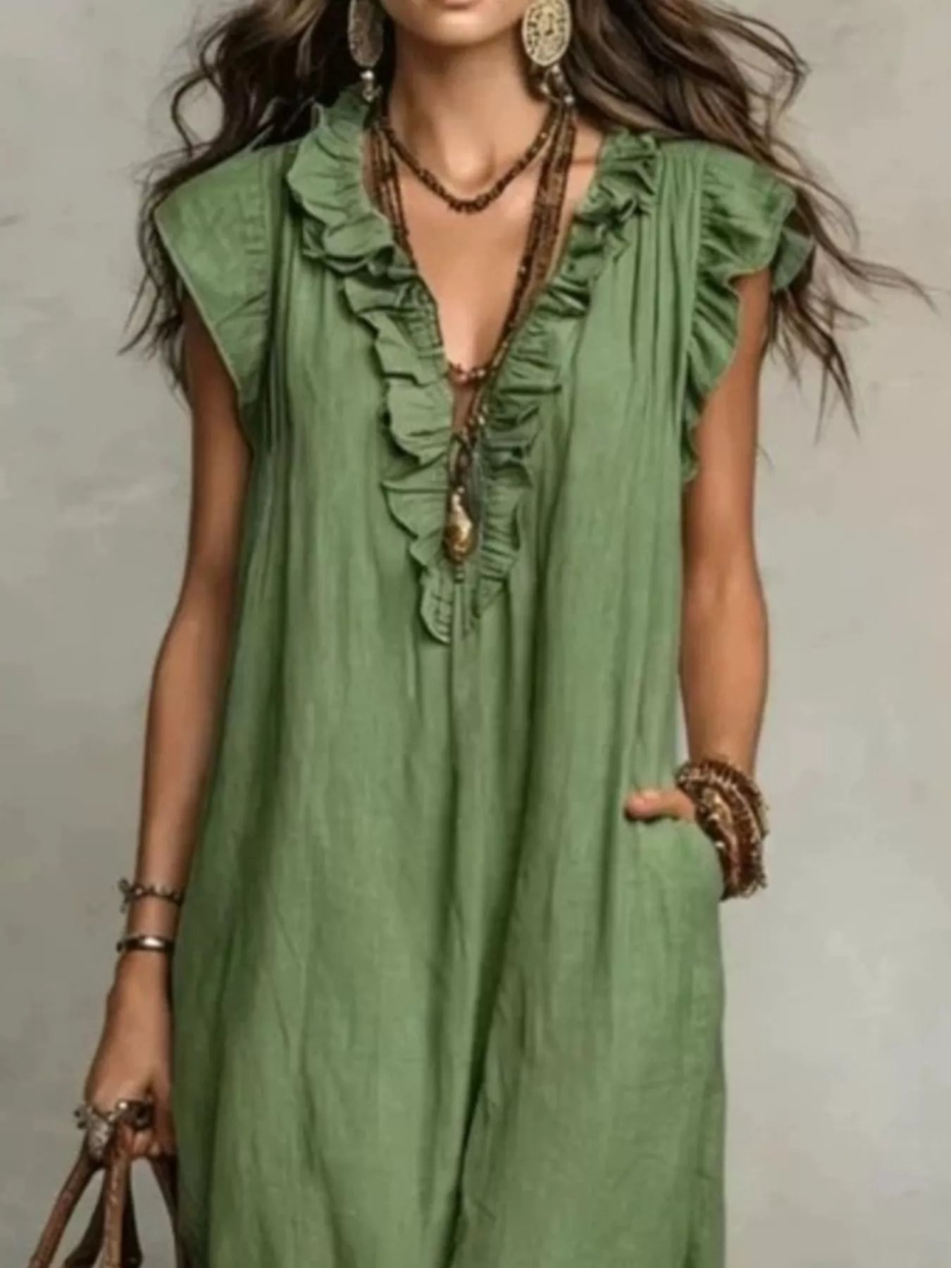 Full Size Ruffled V-Neck Cap Sleeve Maxi Dress Plus Size Secondary image