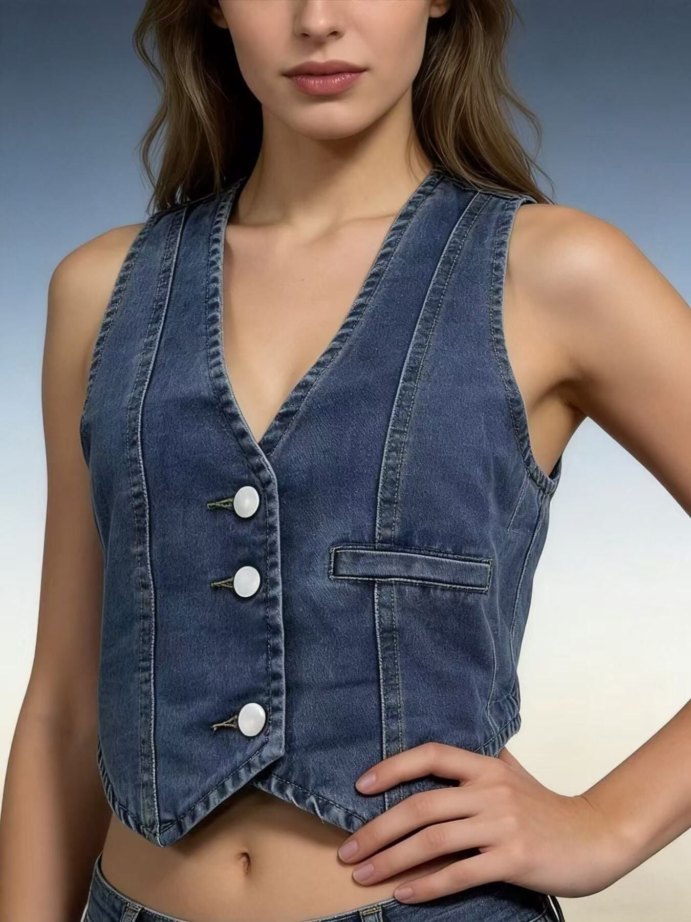 Button-Down Denim Vest Secondary image