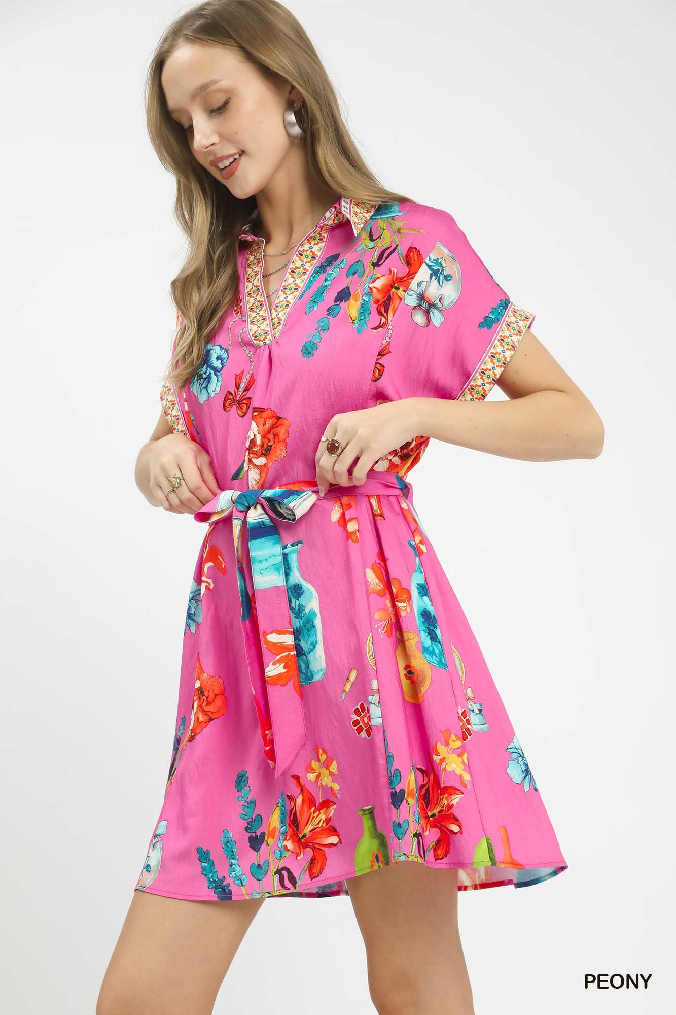 Umgee Floral Print Mini Dress with Belt Secondary image