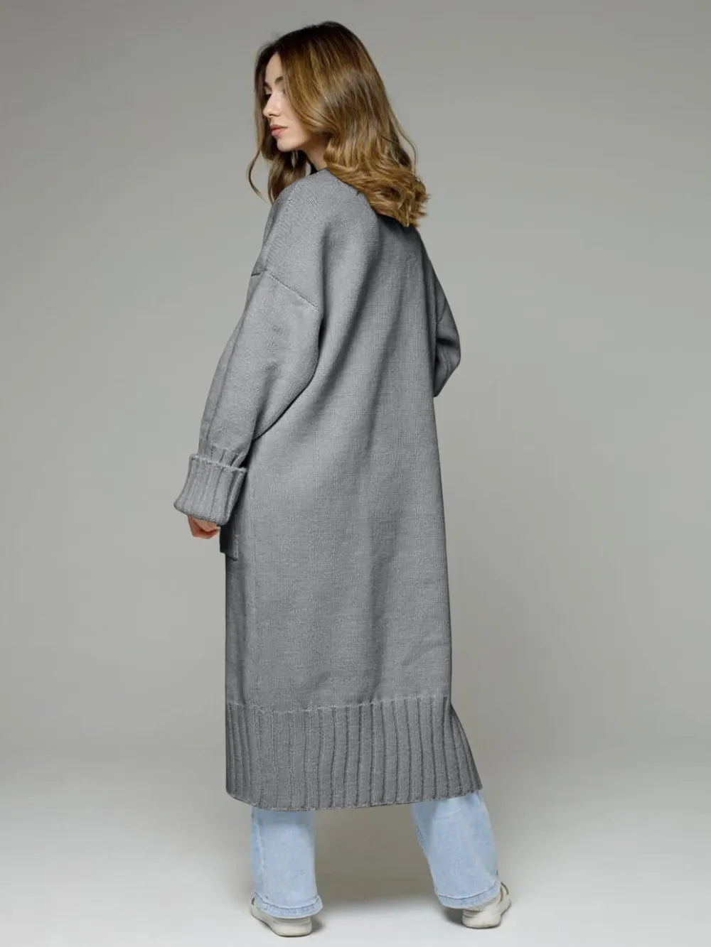 Pocketed Open Front Dropped Shoulder Cardigan Secondary image
