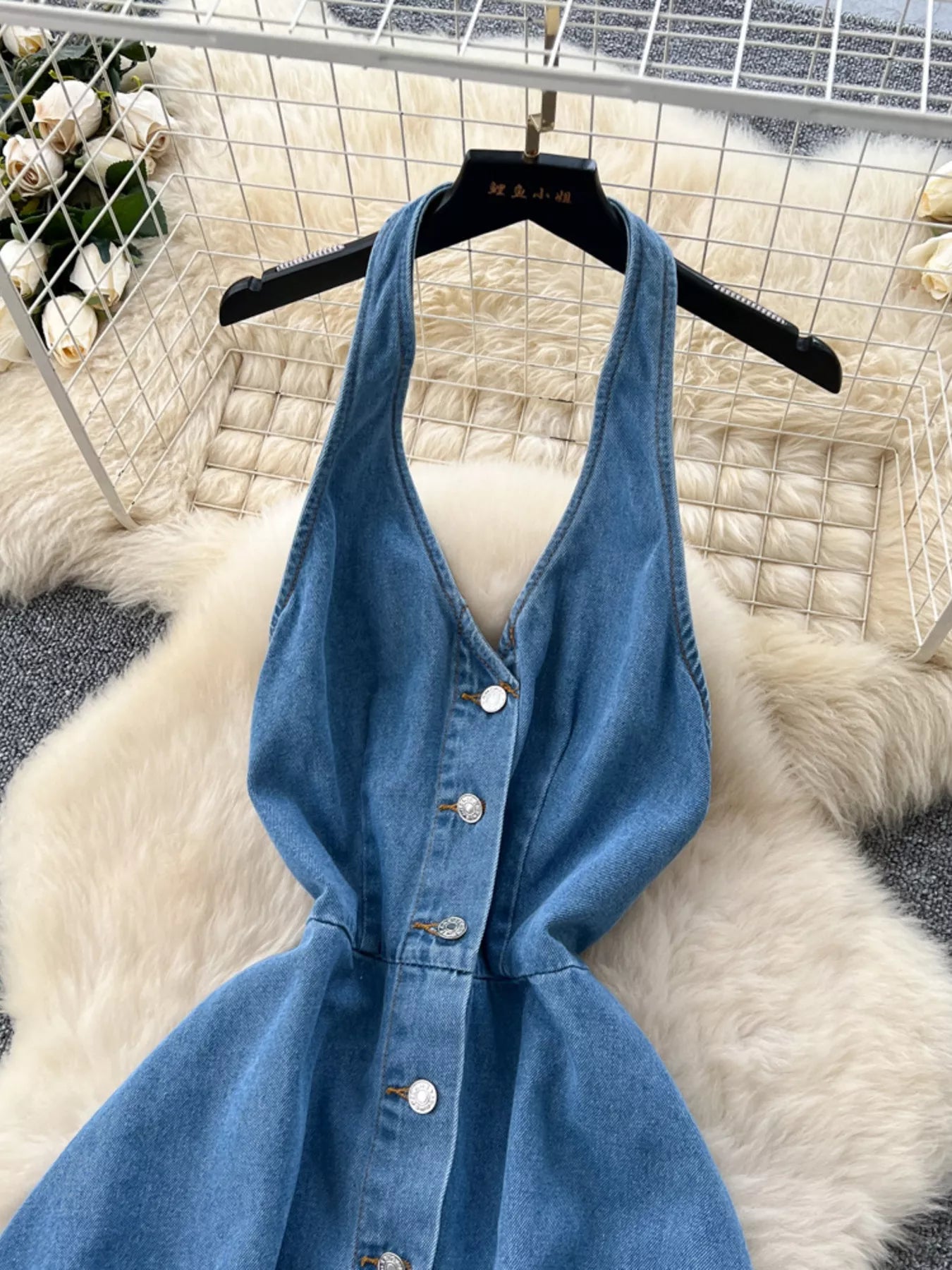 Halter Neck Button-Down Denim Dress Secondary image