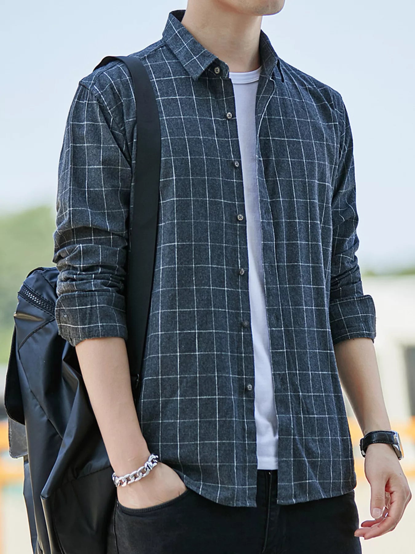 Men's Full Size Plaid Long Sleeve Shirt Plus Size Secondary image