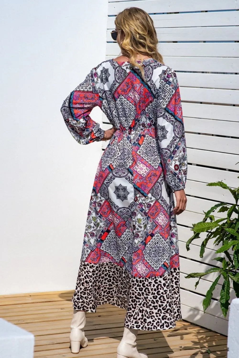 Leopard Ruffle Trim V-Neck Printed Dress Secondary image