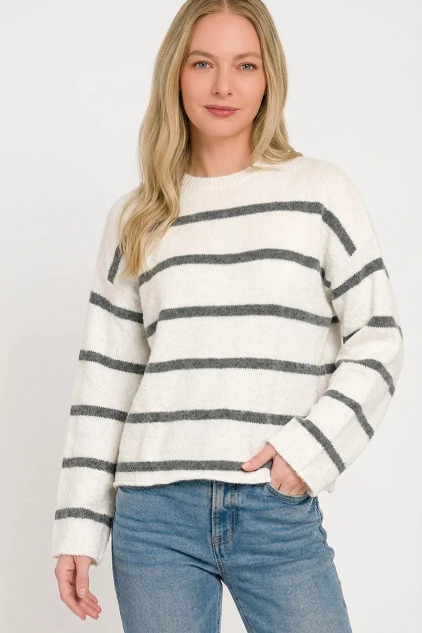 Zenana Wool Blend Striped Sweater Secondary image