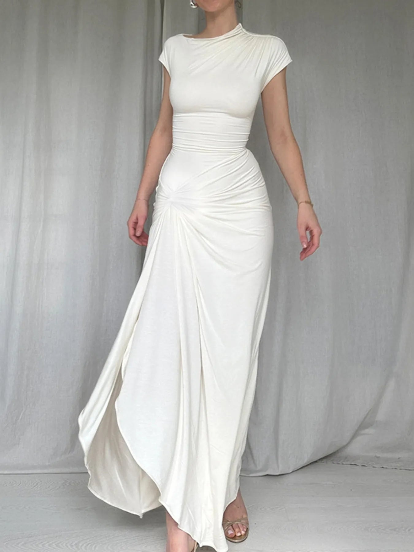 Ruched Slit Cap Sleeve Maxi Dress Secondary image