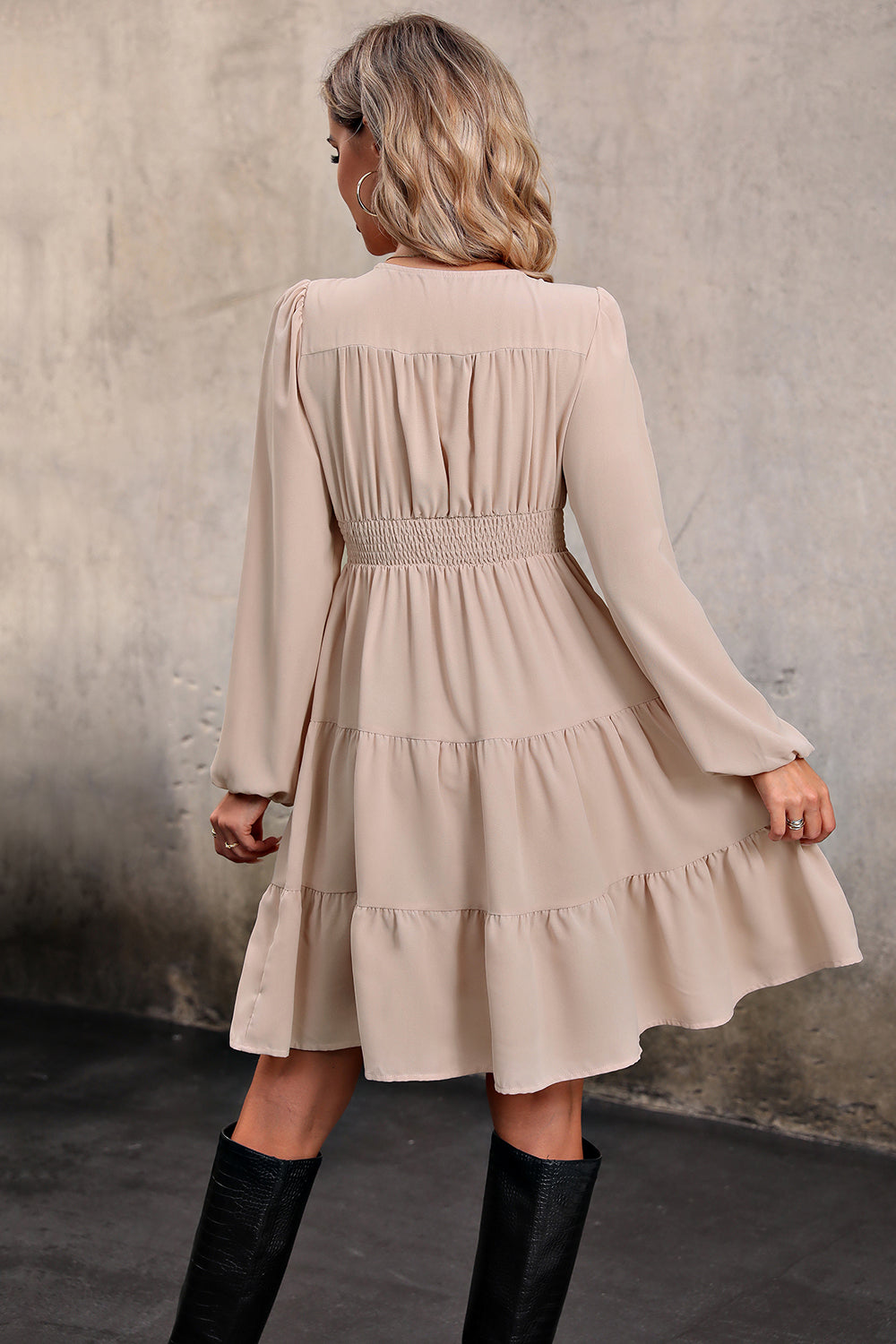 Perfee V Neck Button Up Tiered Dress Secondary image