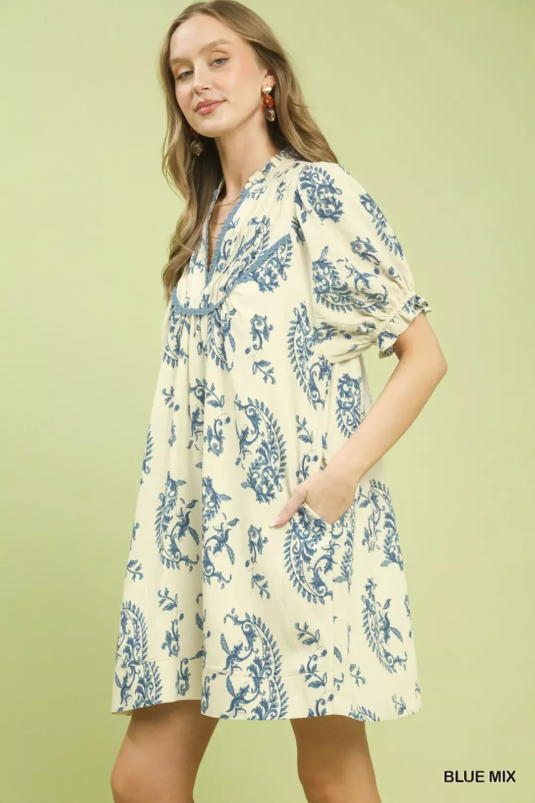 Umgee Mix Paisley Scallop Trim Dress Secondary image